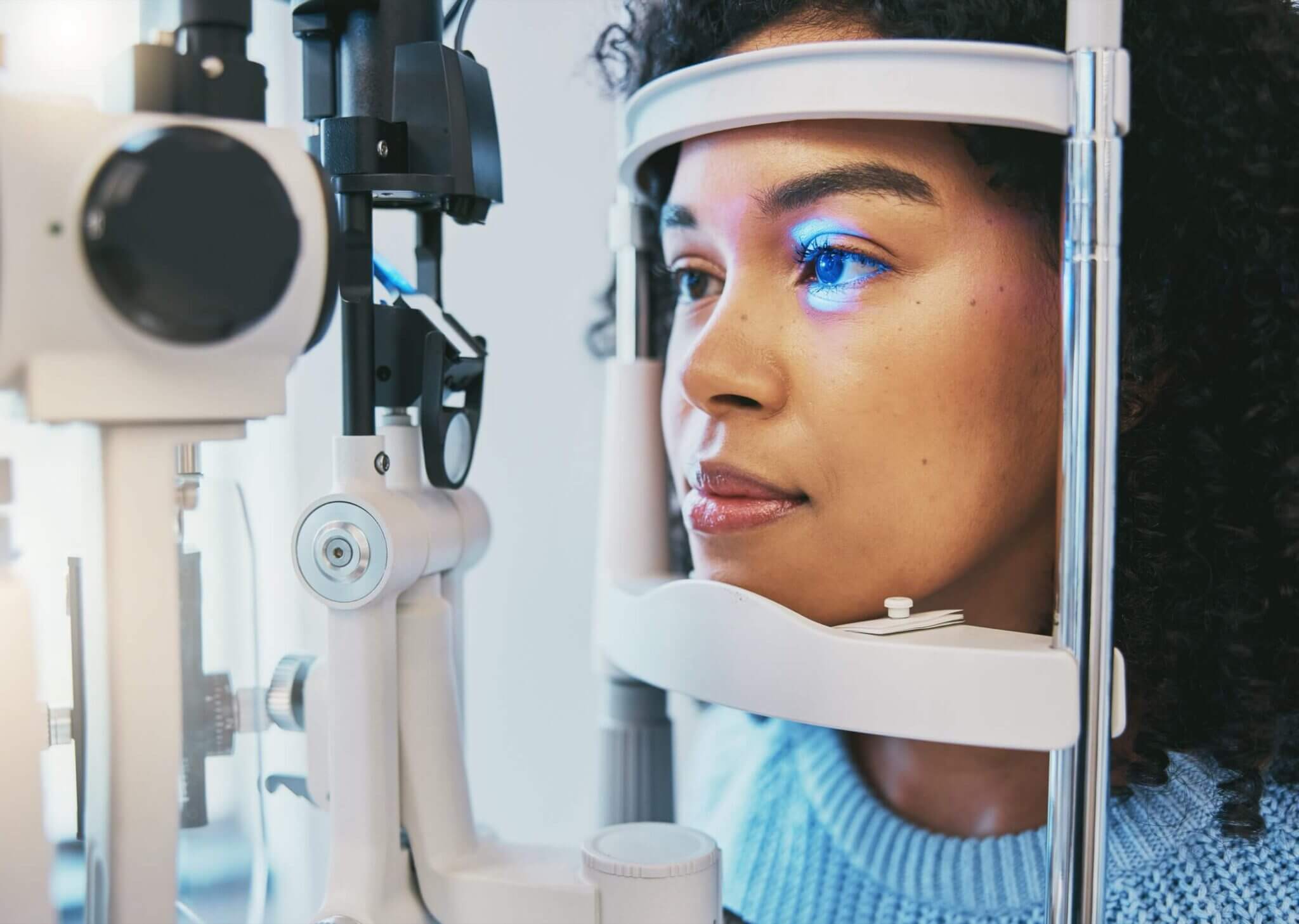 Woman having her eyes examined